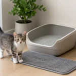 Котенок рядом с открытым лотком в спокойной домашней зоне