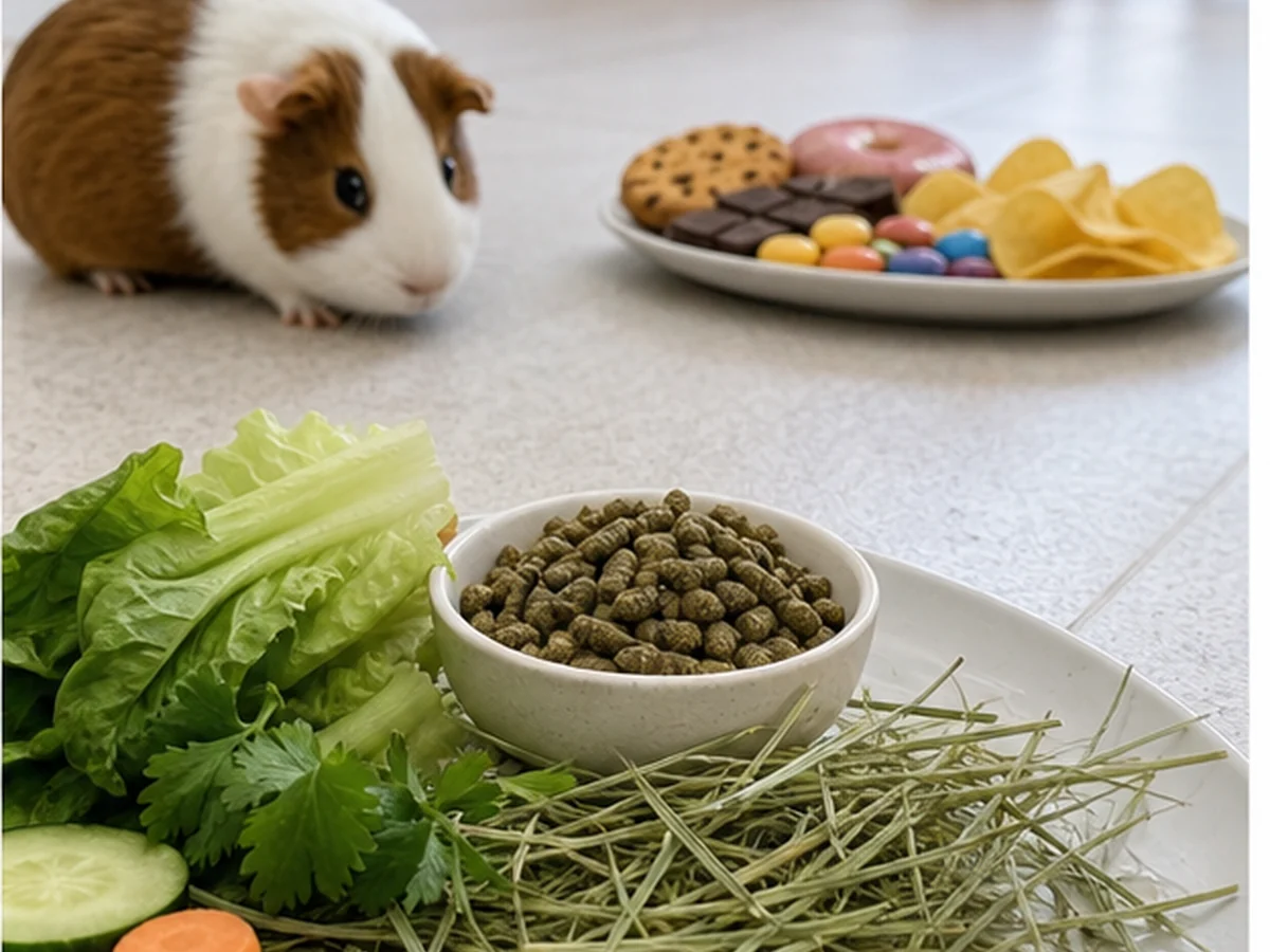 Опасные продукты отдельно от миски морской свинки