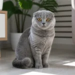 Шотландская кошка сидит в светлой квартире