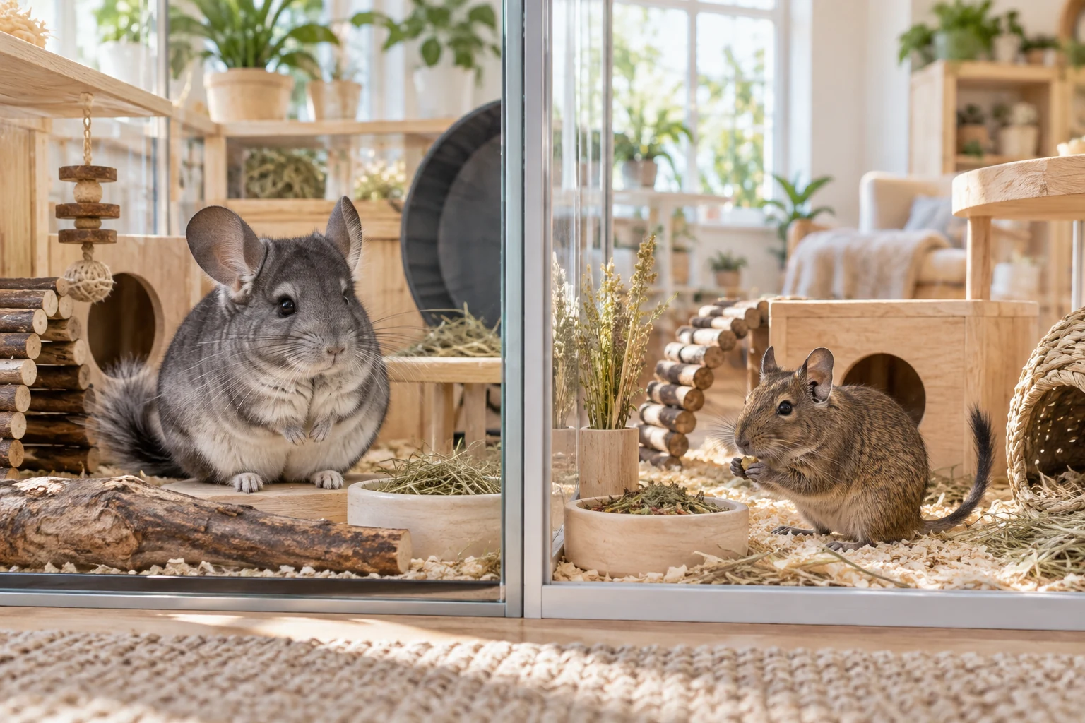 Дегу и шиншилла в отдельных безопасных условиях содержания